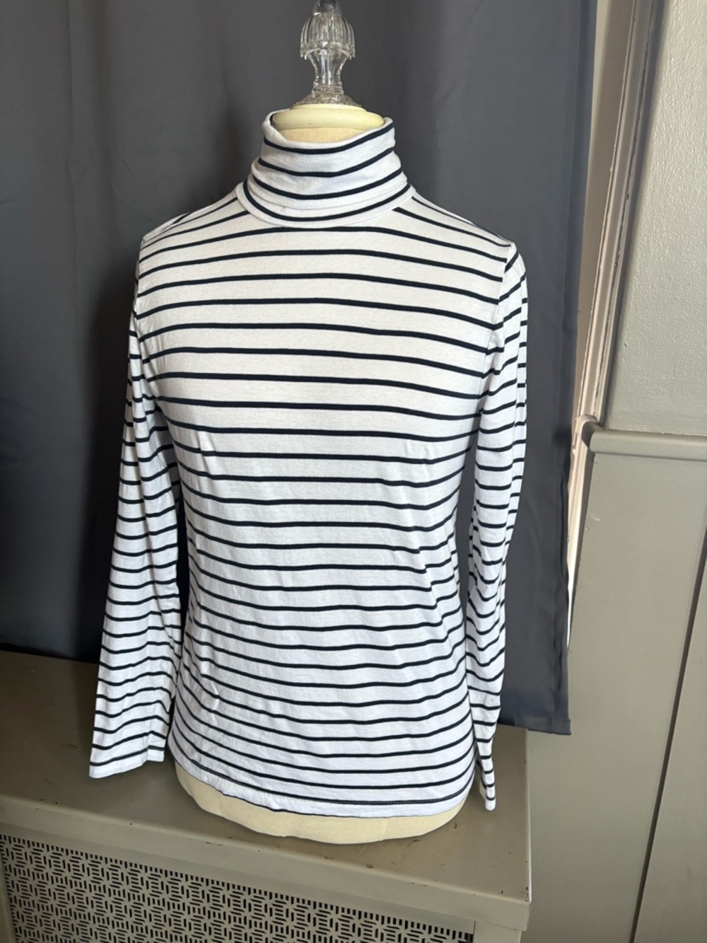 J.Crew White and Navy Striped Turtleneck Top